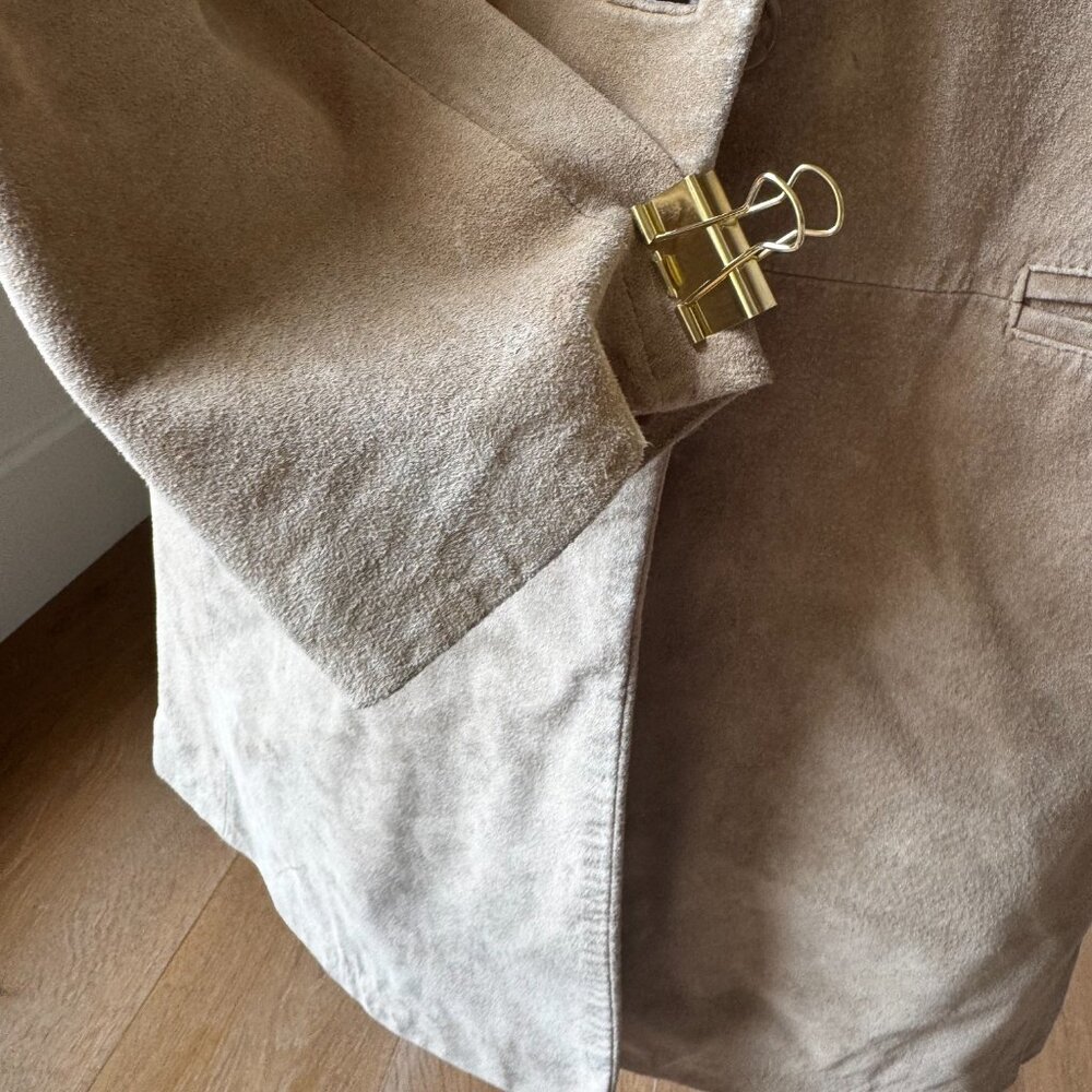 Dennis Basso Vintage Tan Suede Coat Ethically Made in USA Y2K Tailored Fit XS - Picture 16 of 16